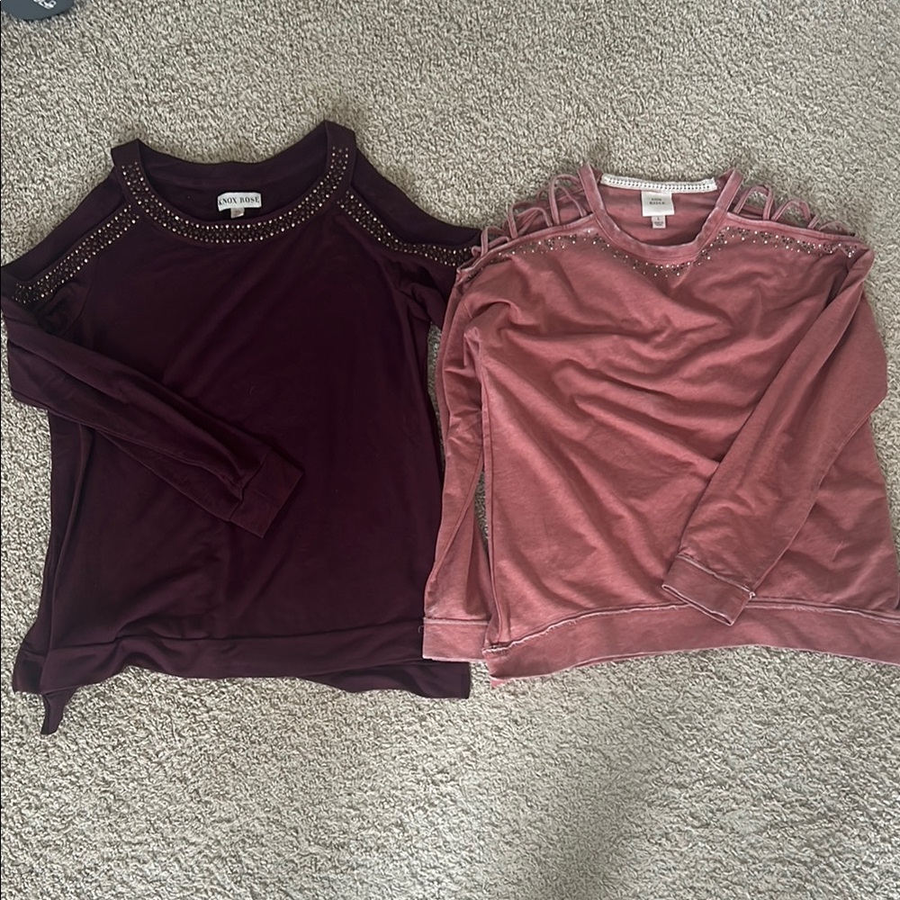Set of 2 Knox Rose Studded Cold Shoulder Tops